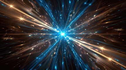 Naklejka premium A glowing blue star-shaped light beam radiates from the center of an abstract background