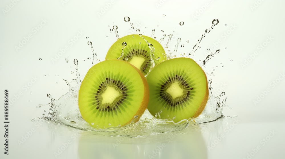 Poster freshly sliced kiwi fruit splashing in water creates a refreshing visual delight