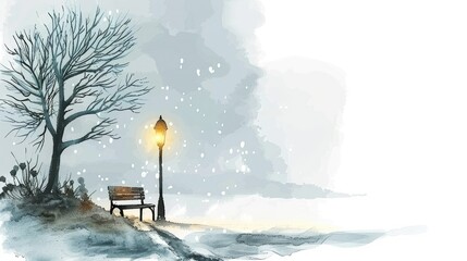 a bench and street lamp