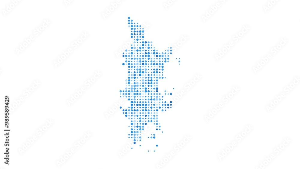 Poster phuket dotted digital map. map of phuket with pulsating colored circles. shape of the island filled 