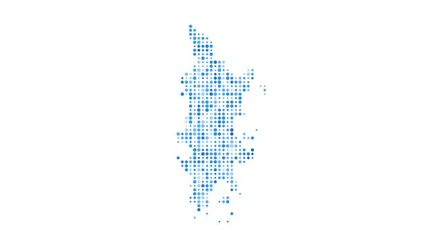 Phuket dotted digital map. Map of Phuket with pulsating colored circles. Shape of the island filled with blue disks. Beautiful video.