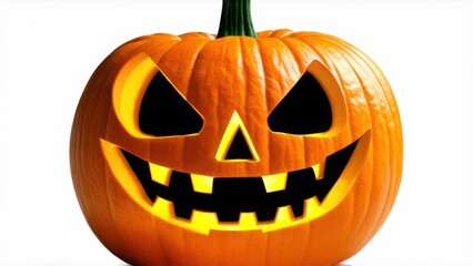 Fototapeta premium Halloween Jack o Lantern Pumpkin with a spooky face. Isolated on a white background