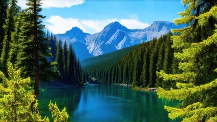 Lake Between Forests And Mountains