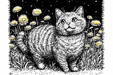 Naklejka premium Adorable cat coloring page for children, perfect for creative stock illustrations.
