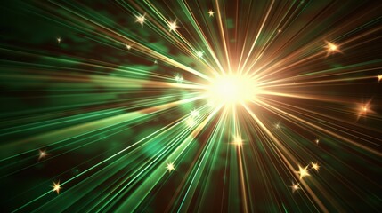 Obraz premium A glowing green star-shaped light beam radiates from the center of an abstract background