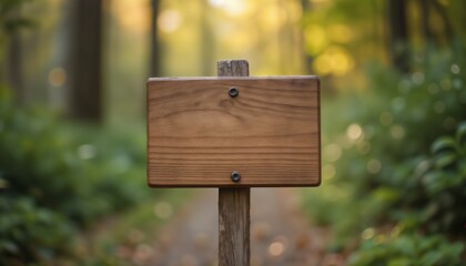 an empty sign board on the background of a forest, made of wood, old and weathered