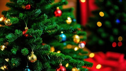 Defocused Christmas tree. Defocused Lights. Christmas tree background
