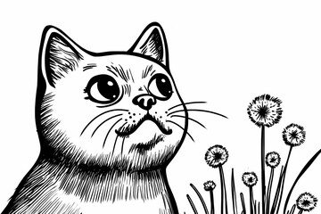 Obraz premium Adorable cat coloring page for children, perfect for creative stock illustrations.