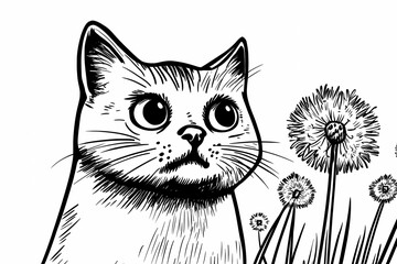 Obraz premium Adorable cat coloring page for children, perfect for creative stock illustrations.
