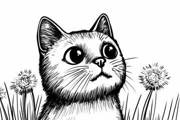 Obraz premium Adorable cat coloring page for children, perfect for creative stock illustrations.