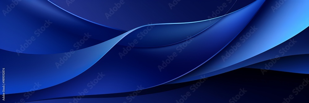 Poster elegant flowing blue waves on a deep blue background creating a serene and modern atmosphere
