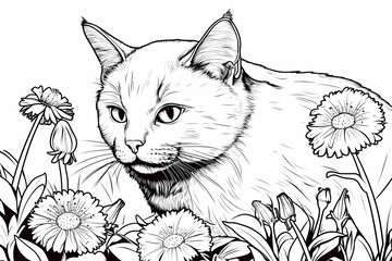 Obraz premium Adorable cat coloring page for children, perfect for creative stock illustrations.