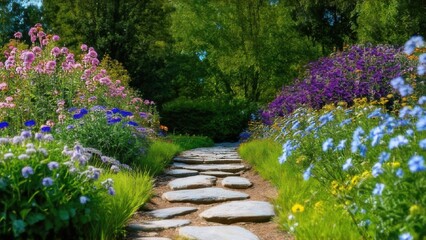 Obraz premium rock path leading through a flower garden
