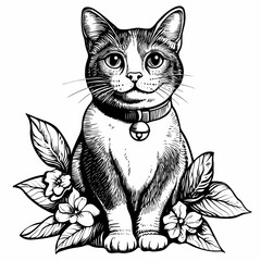Obraz premium Adorable cat coloring page for children, perfect for creative stock illustrations.