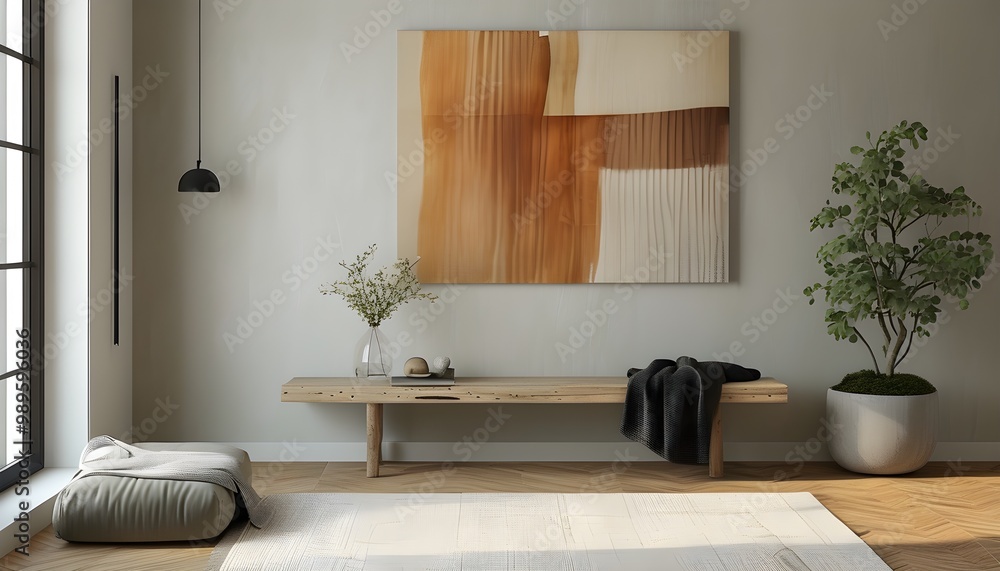 Wall mural minimalist scandinavian hallway showcasing modern design elements with an emphasis on a striking lar