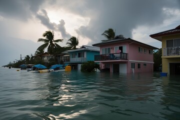 Fototapeta premium Devastating Typhoon Floods Beach Town Homes and Reveals Severe Weather Aftermath