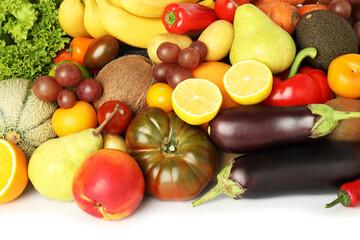 Many different fruits and vegetables isolated on white