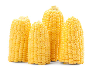 Halves of fresh corncobs isolated on white