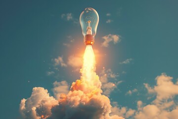 A bright light bulb is shot upwards into the air, with a trail of sparks behind it