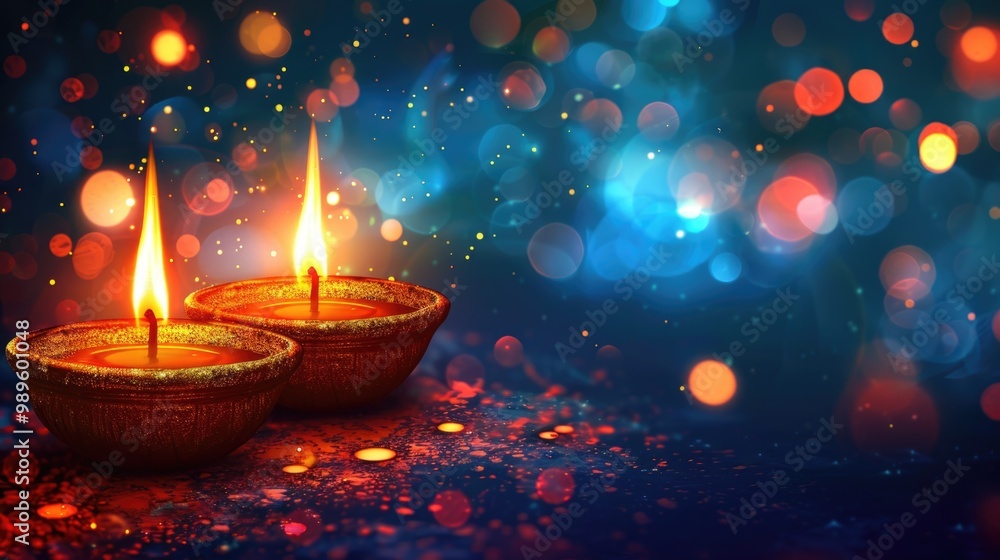 Poster a pair of candles sitting on a table with a soft glow