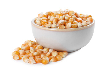 Fresh corn kernels in bowl isolated on white