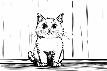  Adorable cat coloring page for children, perfect for creative stock illustrations.