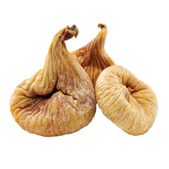 Dried figs isolated on a white background showing their rich texture and natural colour
