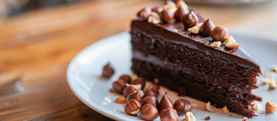Slice Of Chocolate Cake With Hazelnuts