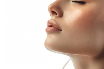 Naklejka premium A portrait of a woman with her eyes shut, focused on something else