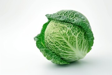 Fototapeta premium Close-up shot of a fresh green head of cabbage placed on a white surface