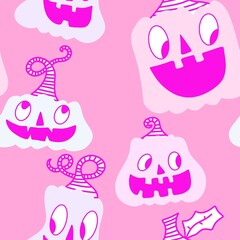 Halloween cute pumpkins seamless monsters pattern for wrapping paper and fabric