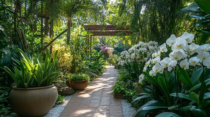 Vibrant Phalaenopsis orchids thrive in the natural backdrop of a Thai nursery, showcasing the beauty of nature's canvas. Amidst lush greenery, these delicate blooms stand out, inviting admiration