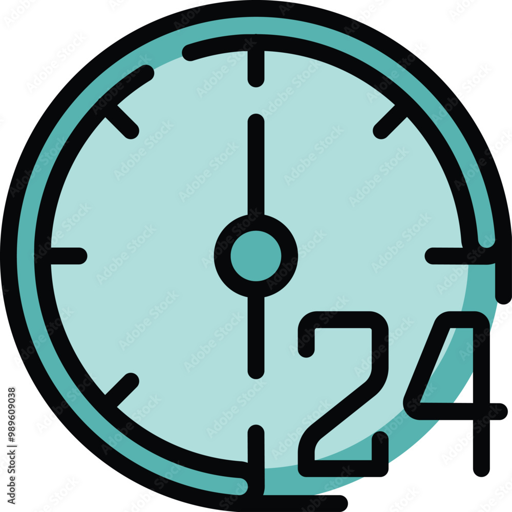Poster simple clock face with the number 24 over it representing a full day service