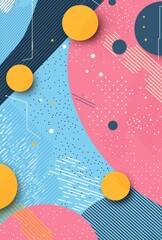 Abstract geometric pattern in pink and blue with vibrant circles and modern design elements