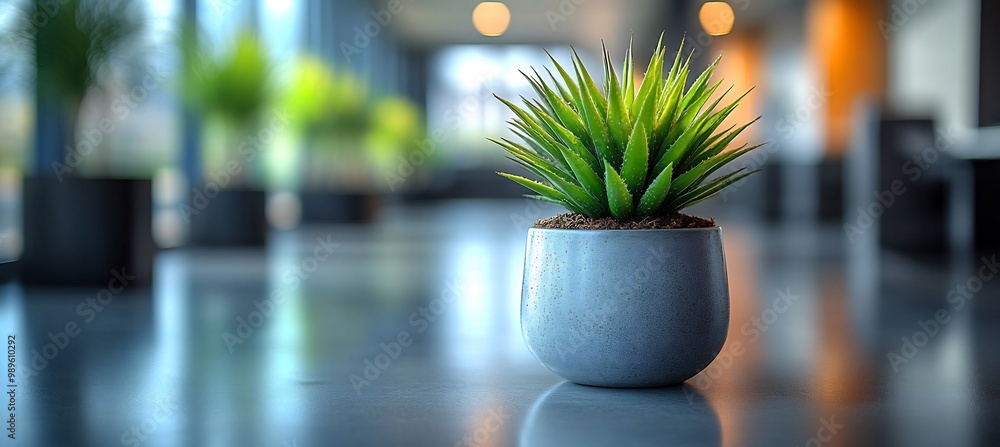 Poster blurred closeup of sleek white desk with minimalist decor using shallow depth of field to highlight 