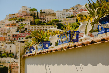 Panoramic landscape of the Amalfi coast. Neapolitan ceramics. Positano. A resort town. Italy....
