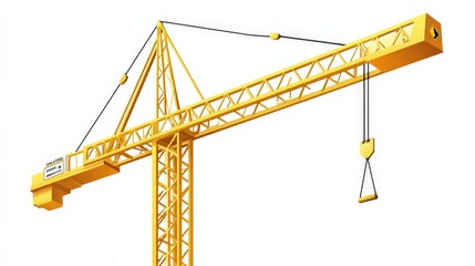 Caution - Lowering Crane Ahead Construction Sign Vector Illustration with Copy Space on White Background