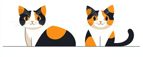 Fototapeta premium Colorful illustration of two elegant calico cats sitting side by side