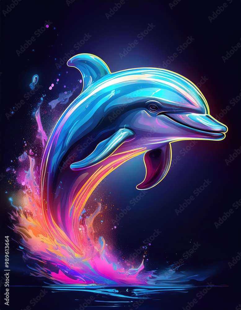 Poster dolphin leaps through rainbow