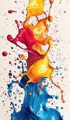 Naklejka premium Vibrant and dynamic AI-generated illustration of colorful splashes in vivid red, blue, and yellow hues creating an energetic visual impact
