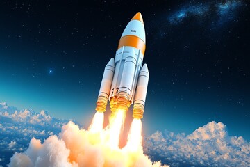 Mission-driven rocket, launching toward the stars, representing high goals and future success