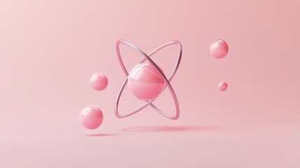 Fototapeta premium Futuristic 3D Atom Model with Electron Orbits on Pastel Background - Abstract Concept of Quantum Physics and Atomic Structure