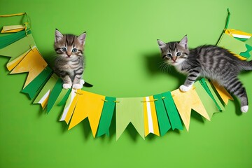 Playful Kitten Banner on Vibrant Green Background