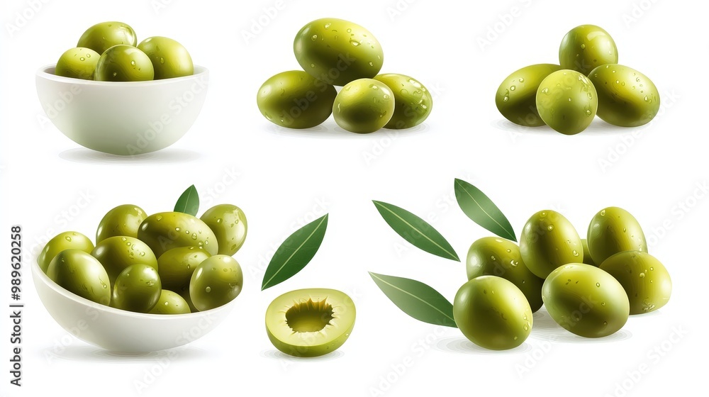 Aufkleber fresh green olives vector collection for mockup template - minimal style with soft pastel colors and