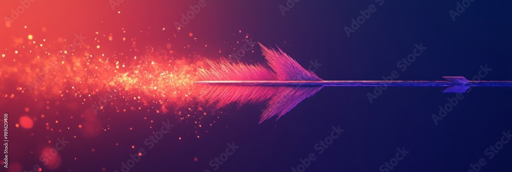 Poster vibrant arrow in gradient, a striking arrow shape positioned against a smooth transition from red to