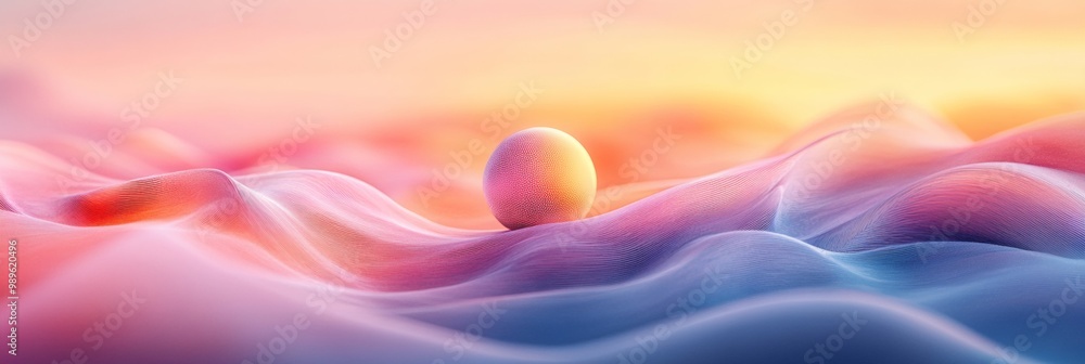 Poster central dot amidst gentle waves of blended gradient colors, creating a serene and harmonious visual 