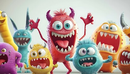 Cartoon monster collection with diverse colors and expressions for engaging children's media.