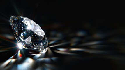 Brilliantly Faceted Diamond Sparkling in Focused Studio Light on Dark Background