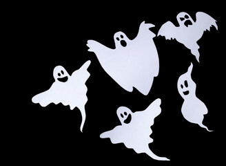 Set of adorable ghost creation with interchangeable faces, designed in flat image format for the Halloween holiday.