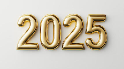 Metallic gold "2025" numbers on white background, minimal style